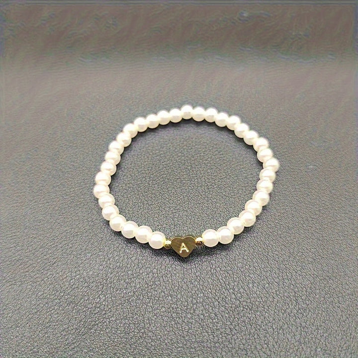 Personalized Pearl Bead Bracelet with Heart Initial Charm