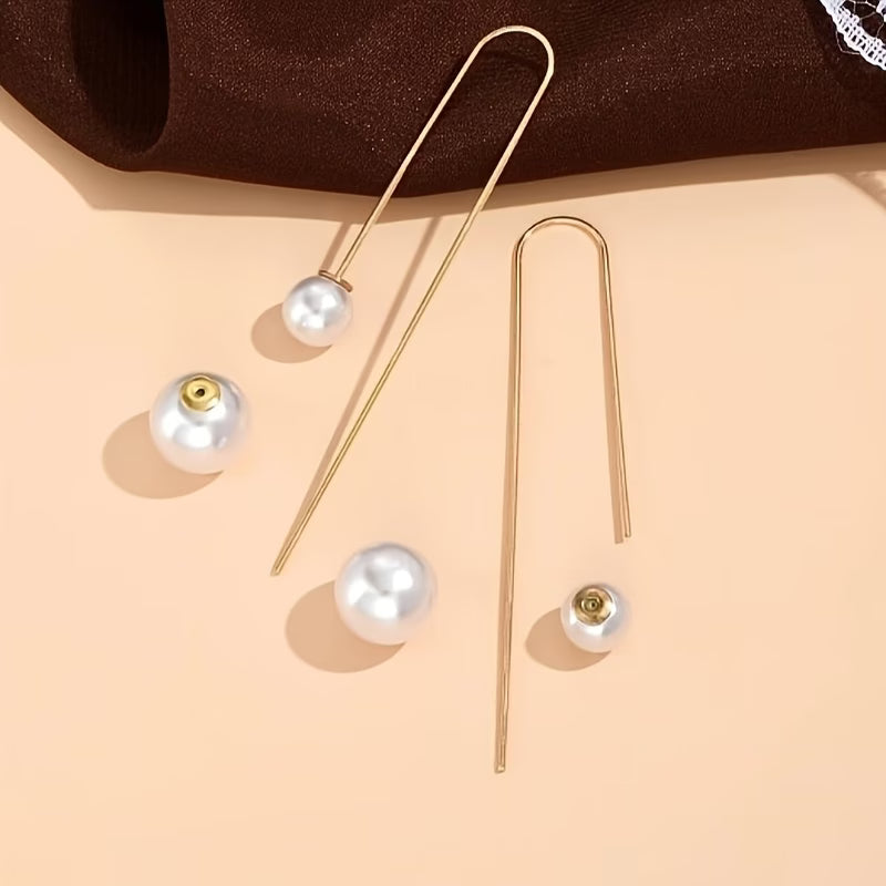 Women's Elegant Shiny Pearl Drop Statement Earrings