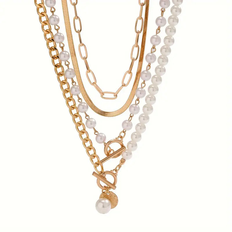 Women's Elegant Layered Pearl Necklace Set