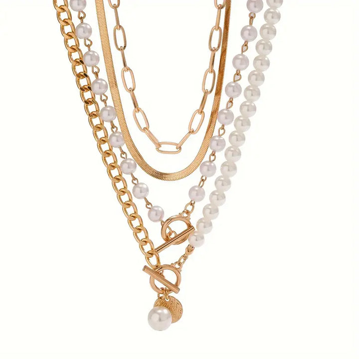 Women's Elegant Layered Pearl Necklace Set
