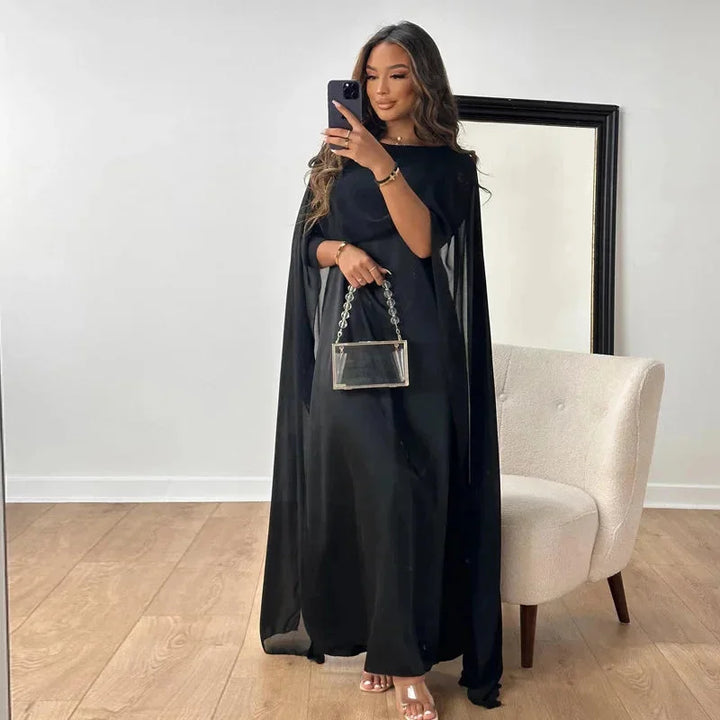 Women's Elegant Wedding Guest Cape Maxi Dress
