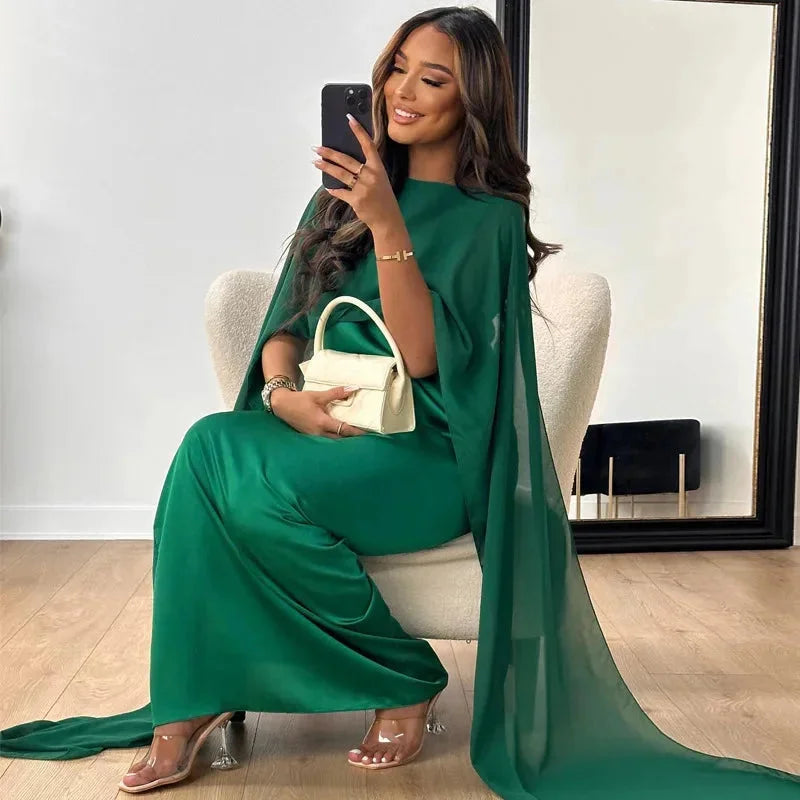 Women's Elegant Wedding Guest Cape Maxi Dress