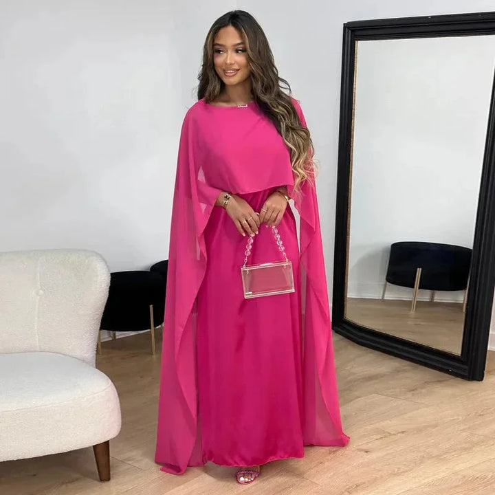 Women's Elegant Wedding Guest Cape Maxi Dress