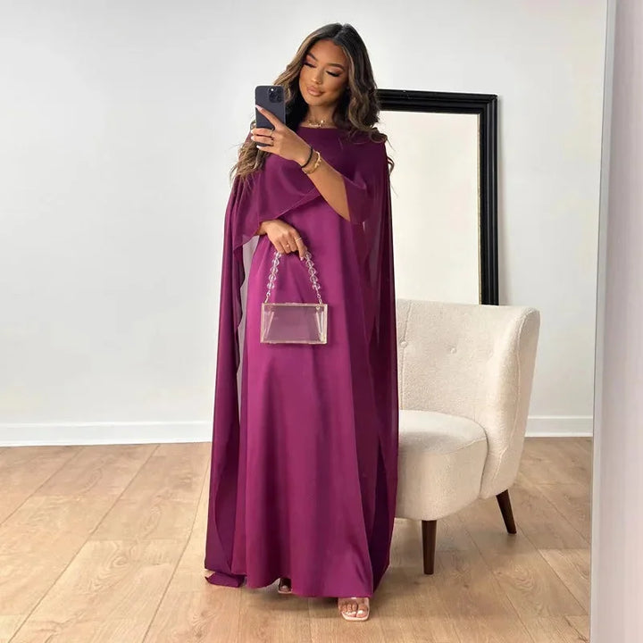 Women's Elegant Wedding Guest Cape Maxi Dress