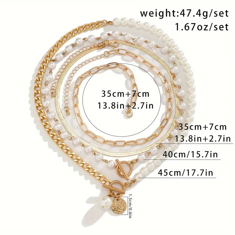 Women's Elegant Layered Pearl Necklace Set