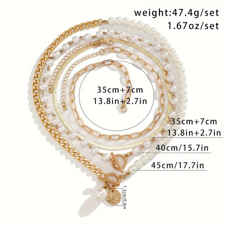 Women's Elegant Layered Pearl Necklace Set