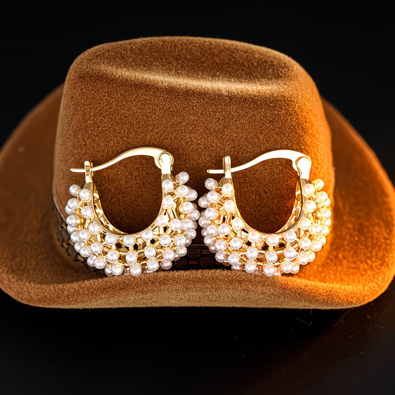 Wide hoop earrings with pearls