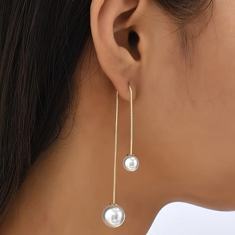 Women's Elegant Shiny Pearl Drop Statement Earrings