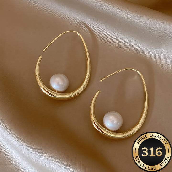 Women's Elegant Half-Moon Hoop Pearl Earrings