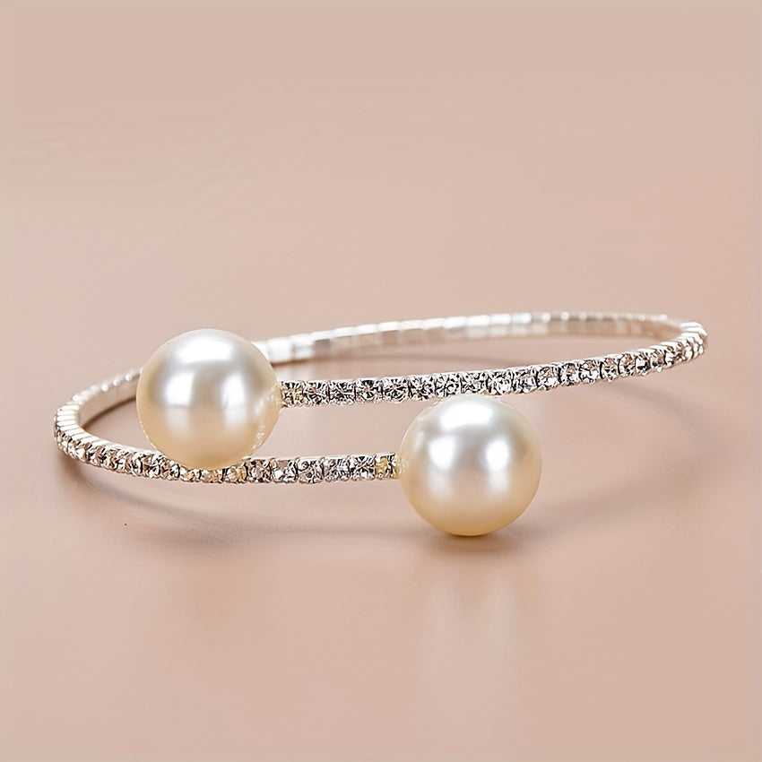 Inlaid Rhinestone Pearl Bracelet