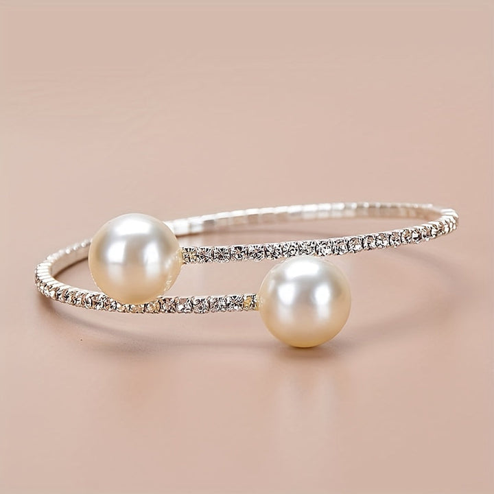 Inlaid Rhinestone Pearl Bracelet