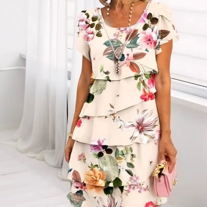 Floral Waterfall Elegant Dress with Adjustable Straps – Leona