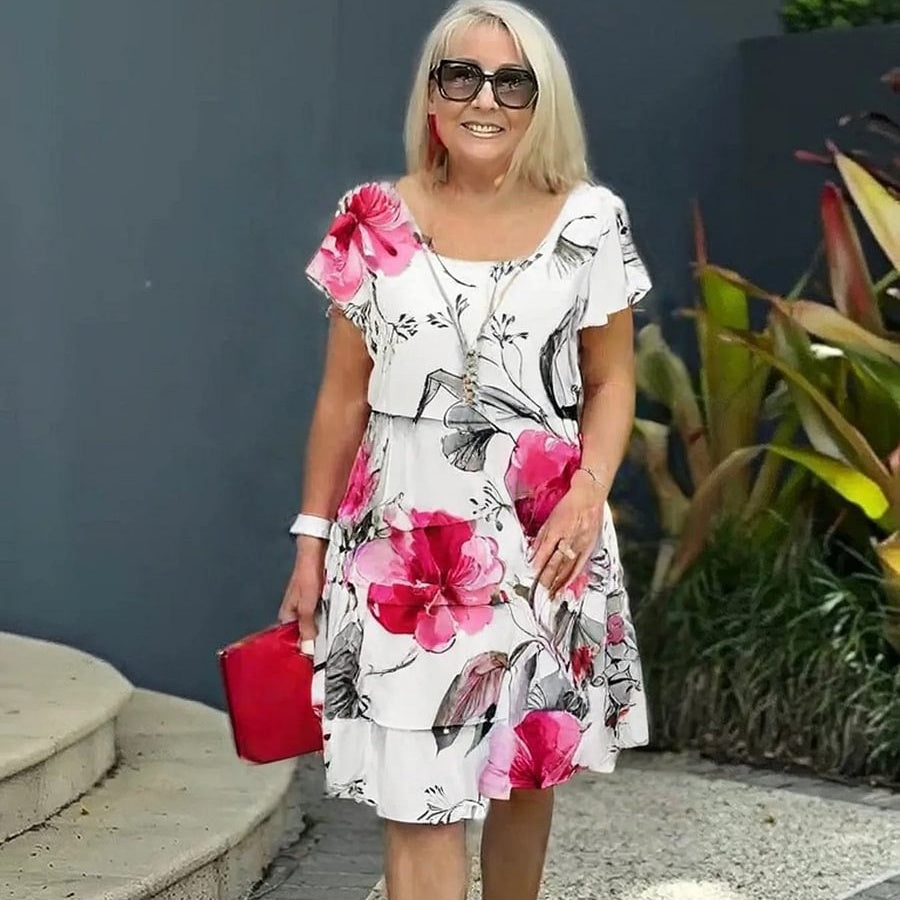 Floral Waterfall Elegant Dress with Adjustable Straps – Leona
