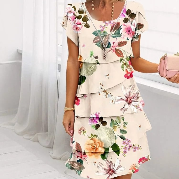 Floral Waterfall Elegant Dress with Adjustable Straps – Leona