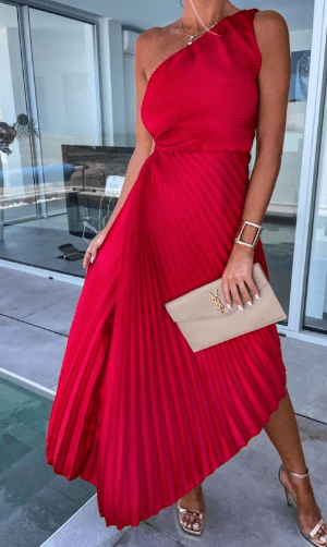 Women's Elegant One Shoulder Pleated Maxi Dress