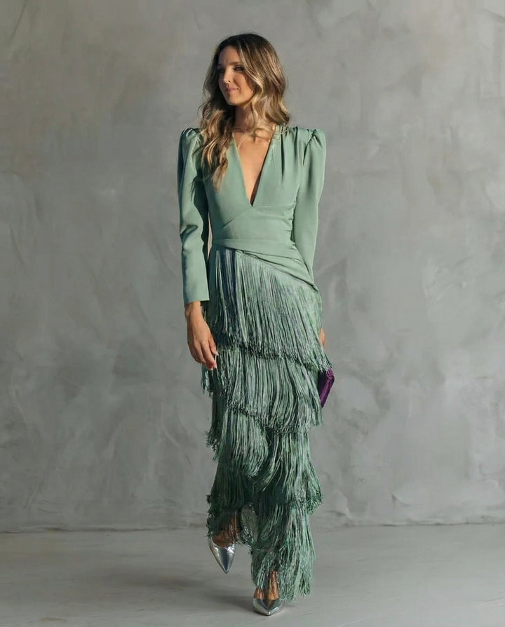 Women's Elegant Fringe Sleeves Dress
