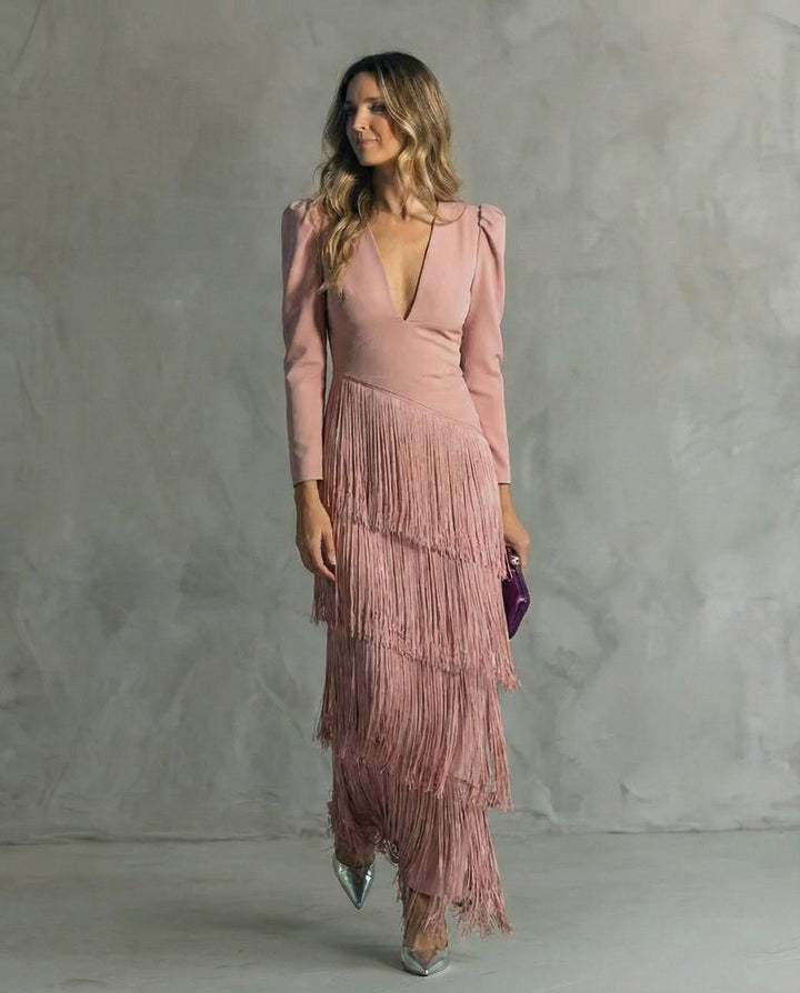Women's Elegant Fringe Sleeves Dress