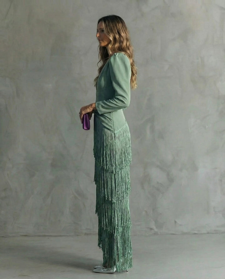 Women's Elegant Fringe Sleeves Dress