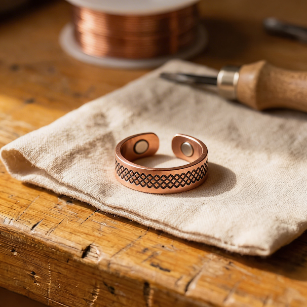 Women's Structured Grid Copper Ring