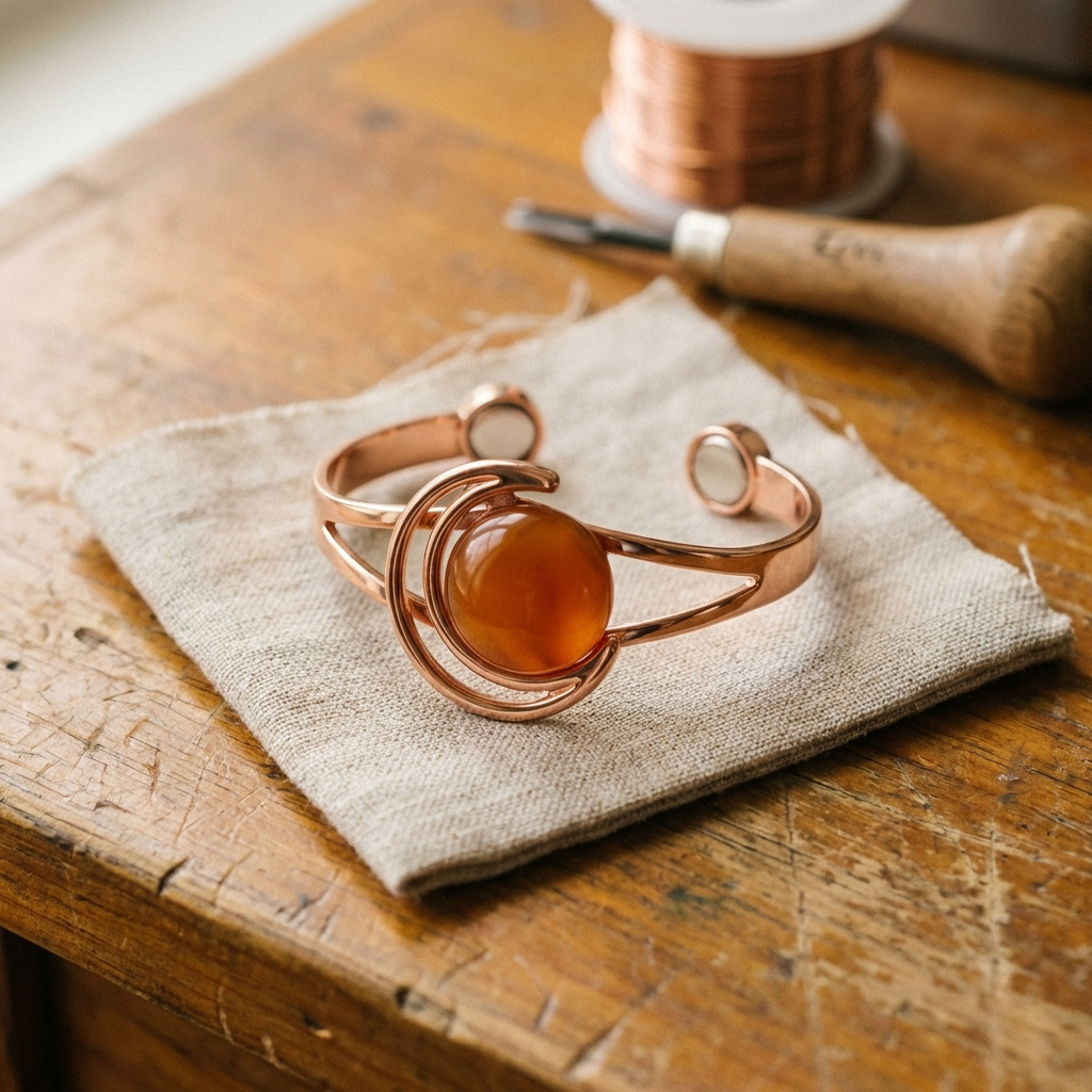 Women's Classic Sphere Orange Copper Bracelet