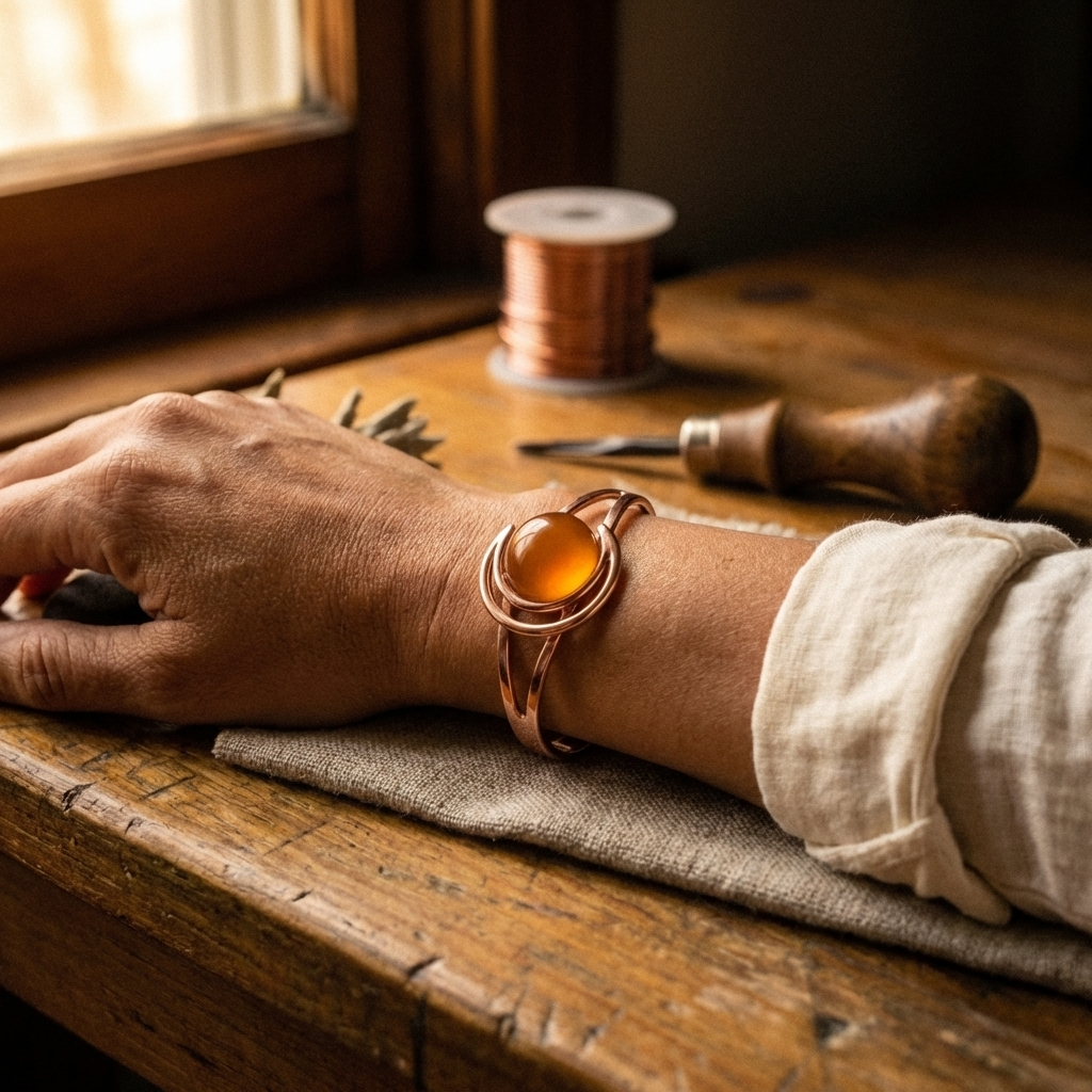 Women's Classic Sphere Orange Copper Bracelet