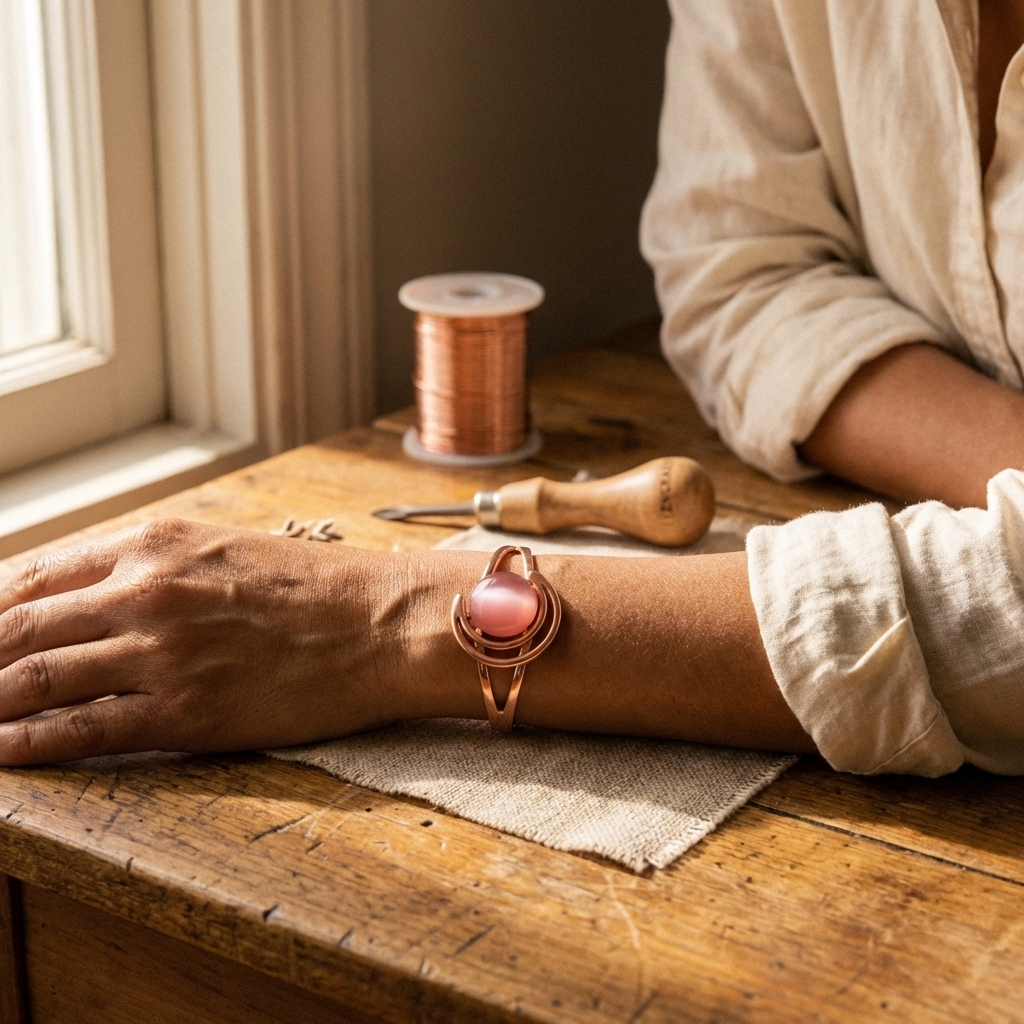 Women's Sleek Sphere Pink Copper Bracelet