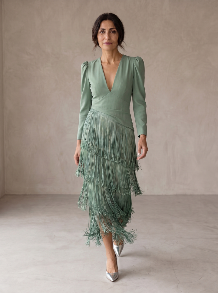 Women's Elegant Fringe Sleeves Dress