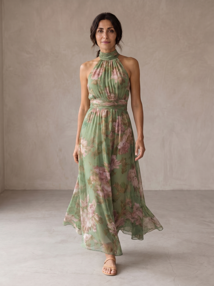 Women's Elegant Floral Maxi Halter Dress