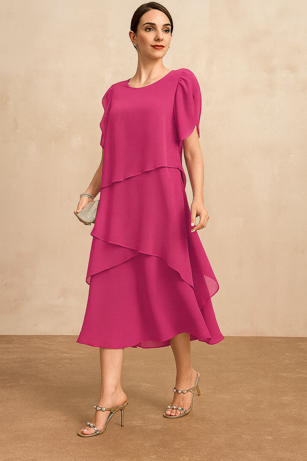 Women's Classic Flared Tiered Midi Dress