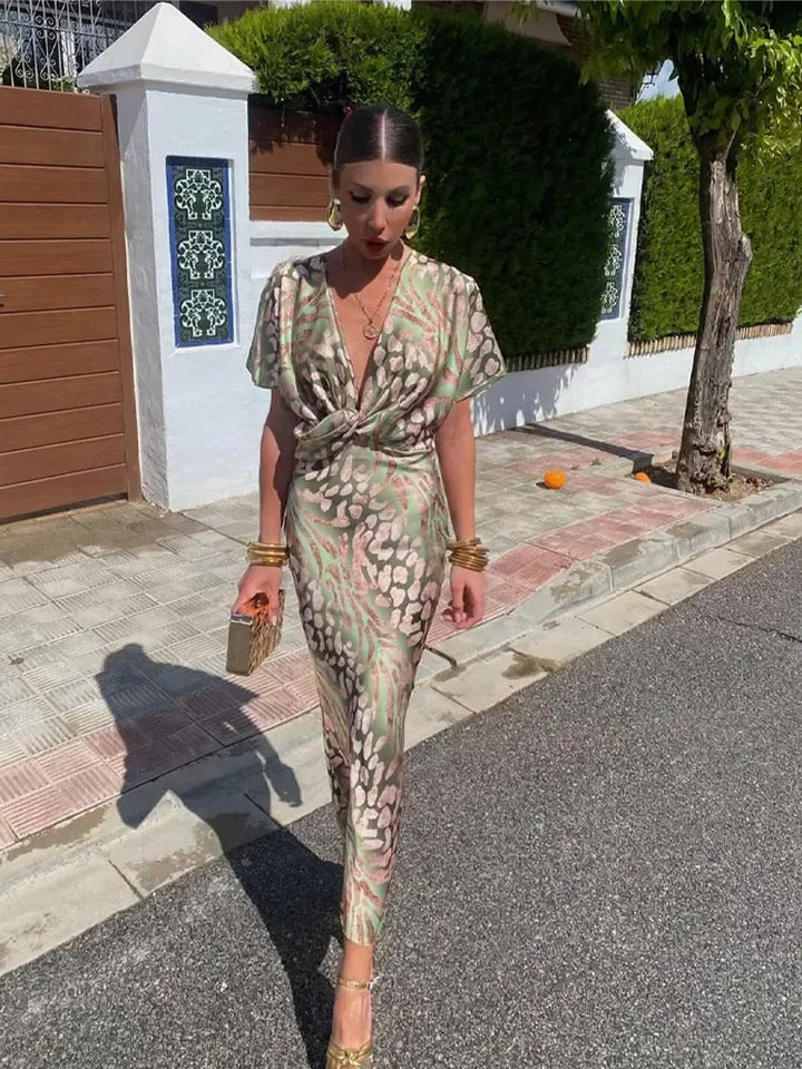 Women's Printed Midi Dress Copper Tones Dress