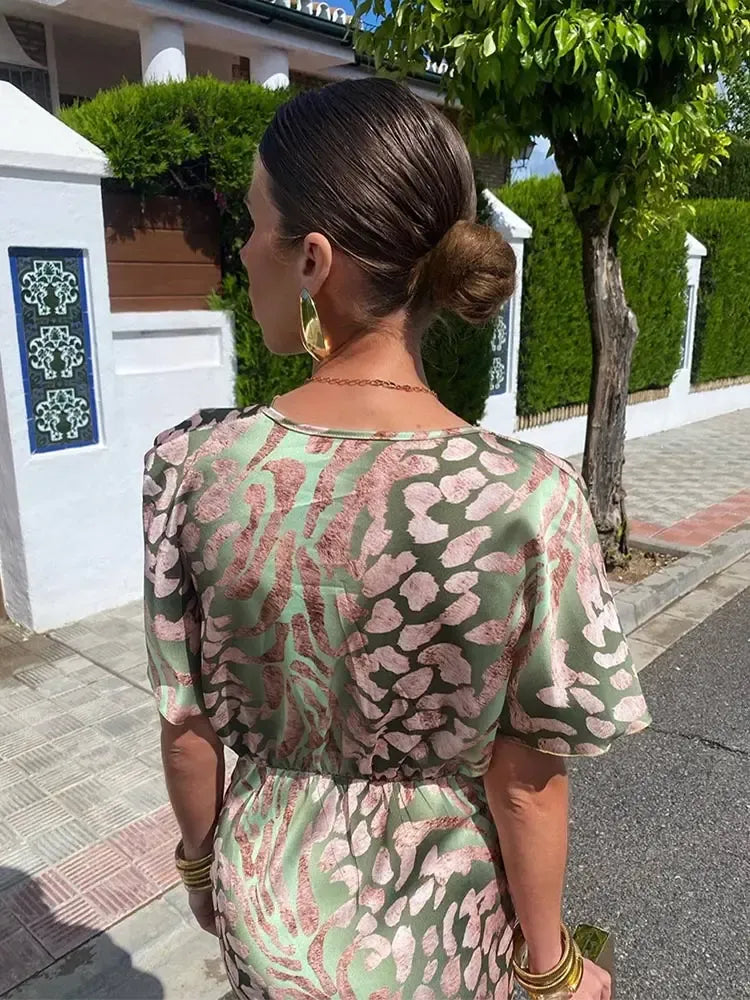 Women's Printed Midi Dress Copper Tones Dress