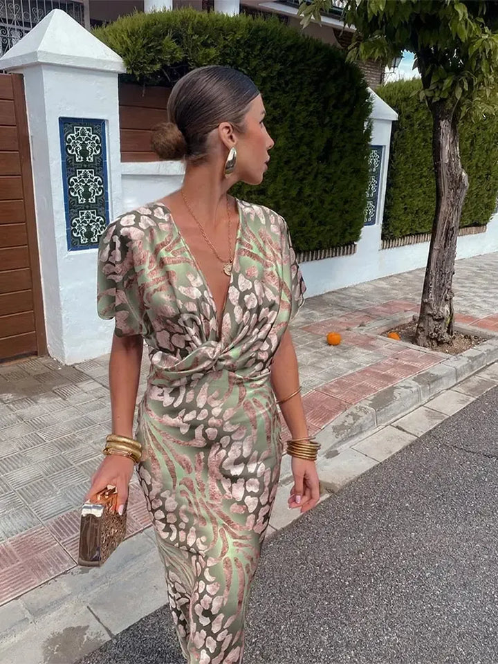 Women's Printed Midi Dress Copper Tones Dress