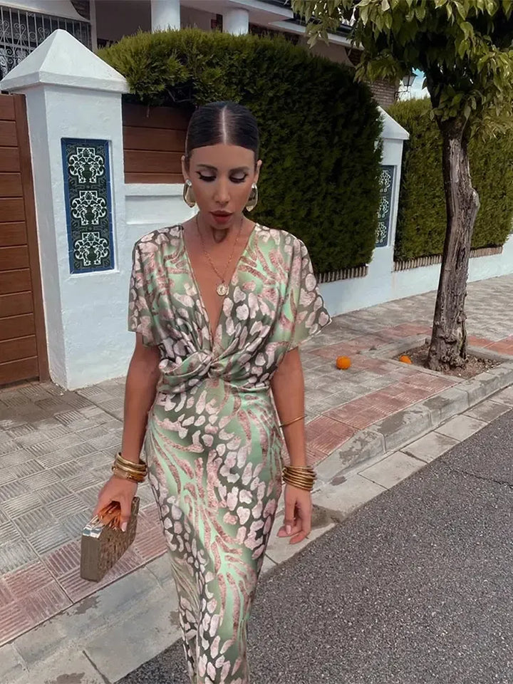 Women's Printed Midi Dress Copper Tones Dress