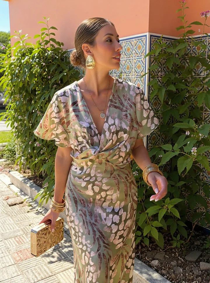 Women's Printed Midi Dress Copper Tones Dress
