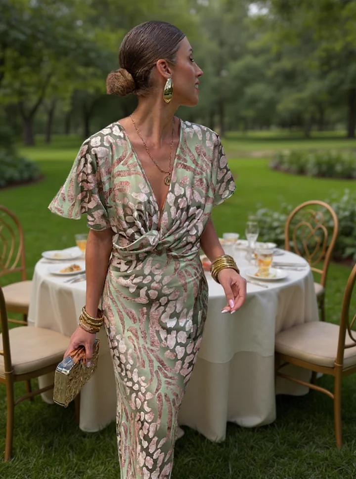 Women's Printed Midi Dress Copper Tones Dress