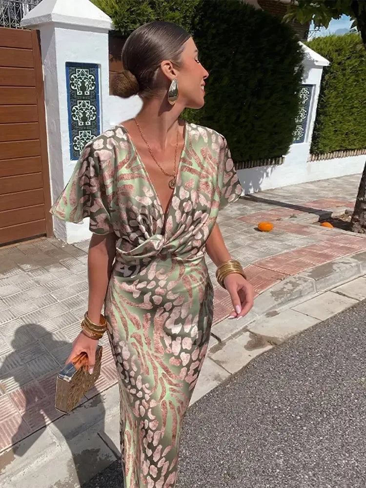 Women's Printed Midi Dress Copper Tones Dress