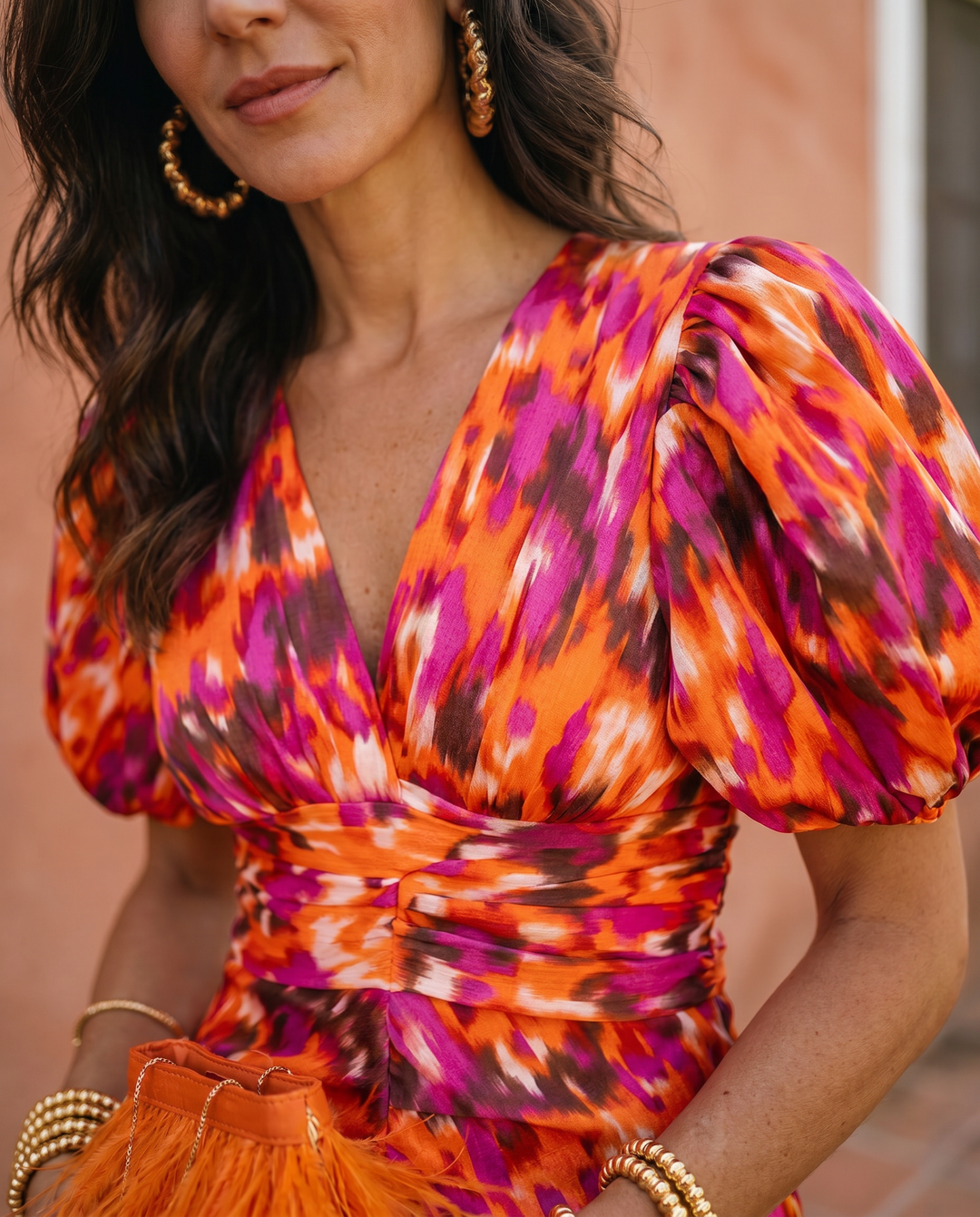Women's Flowy Midi Floral Puff Sleeve Dress