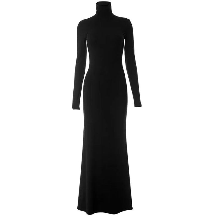 Women's Black Long-Sleeve Turtleneck Dress