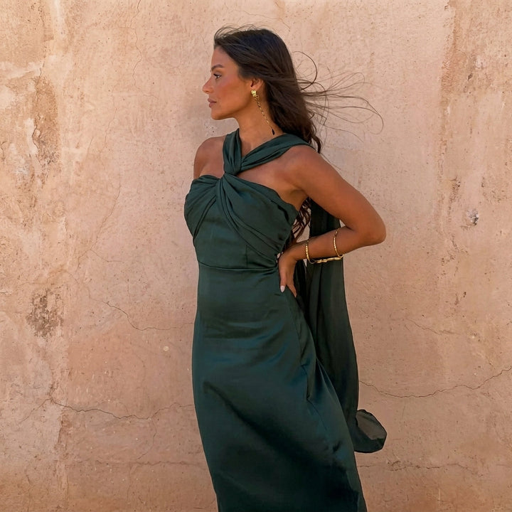 Women's Asymmetric Cross Neck Aloe Dress