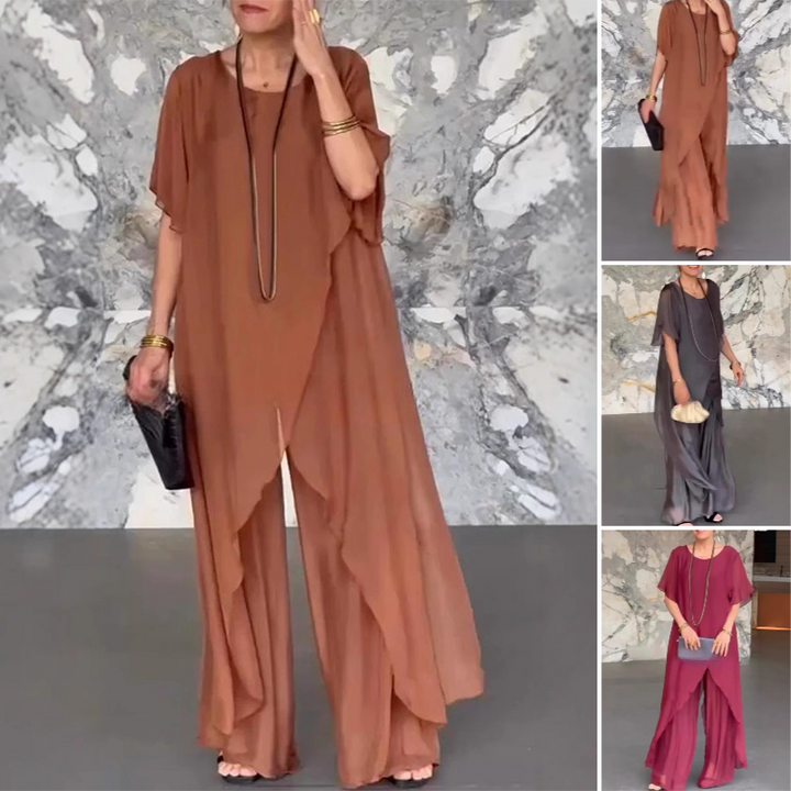 Women's Irregular Top and Wide Leg Pants Set