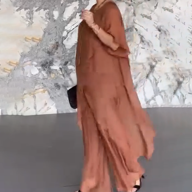 Women's Irregular Top and Wide Leg Pants Set