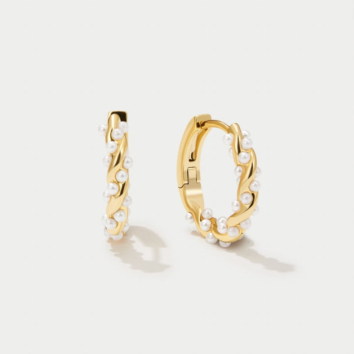 Women's Elegant Twisted Hoop Pearl Earrings
