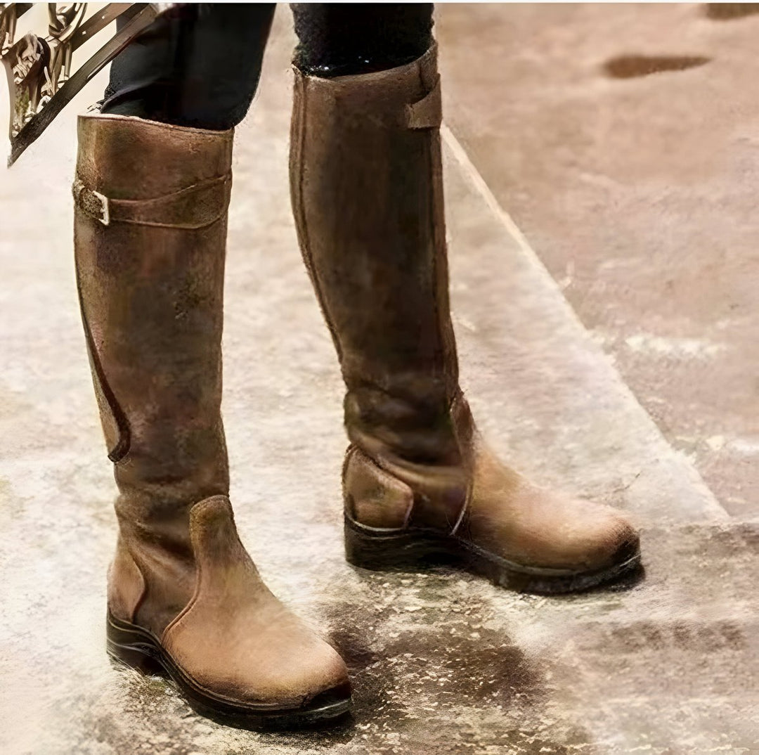 Sophie | Women's Buckle Waterproof Leather Knee High Riding Boots